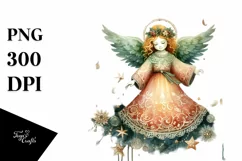 Simple Vibrant Washed Watercolor Vintage Christmas Angel PNG Product Image 1