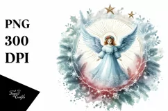 Simple Vibrant Washed Watercolor Vintage Christmas Angel PNG Product Image 1