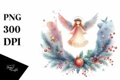 Simple Vibrant Washed Watercolor Vintage Christmas Angel PNG Product Image 3