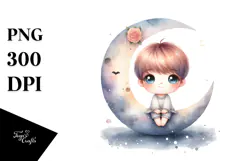 Cute Smiling Baby on the Moon | Clipart Product Image 1