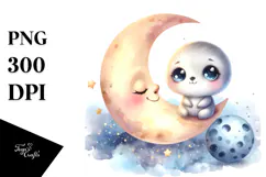 Cute Smiling Baby on the Moon | Clipart Product Image 1