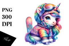 Colorful Baby Unicorn in Snowboarder Outfit PNG Product Image 3