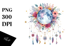 Vibrant Boho Moon Stars Hanging | Sublimation | Clipart Product Image 1