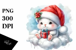 Cute Baby Bunny with Santa Hat PNG Product Image 3
