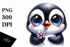 Penguin with Flower in Mouth | Sublimation Clipart Product Image 1