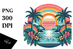 Retro Tropical Rainbow Sunset Clipart PNG Product Image 1
