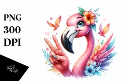 Cute Flamingo Victory Sign | Clipart Product Image 3