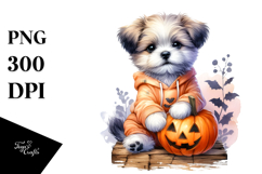 Cute Baby Dog with Halloween Pumpkin, High-Res PNG Product Image 1