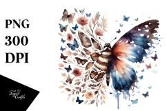 Colorful Bird Painting with Butterfly Silhouettes, PNG Product Image 1