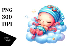 Baby Octopus Cute Summer Dressed Clipart Product Image 1