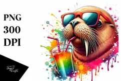 Quirky Walrus Sipping with Straw | Sublimation | PNG Clipart Product Image 3