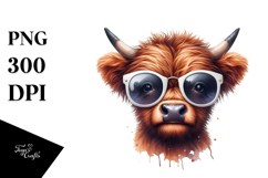 Funny Highland Cow with Sunglasses PNG Product Image 1