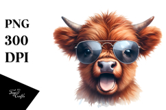 Funny Baby Highland Cow with Funny Sunglasses PNG Product Image 1