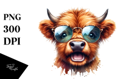 Funny Highland Cow with Sunglasses PNG Product Image 1