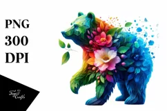 Abstract Vibrant Bear Flowers Frame PNG Product Image 3