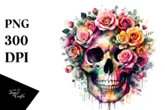 Grungy Floral Skull PNG Product Image 1