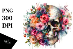 Colorful Skull with Flowers PNG Product Image 1