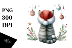 Watercolor Cat with Christmas Decorations, Transparent PNG Product Image 1