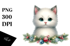 Watercolor Cat with Christmas Decorations, Transparent PNG Product Image 1