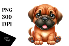 Cute Cartoon Bullmastiff with Big Eyes, Watercolor PNG Product Image 1