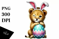 colorful Baby Lion Holding Easter Egg PNG Product Image 1