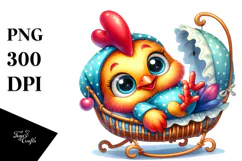 Cute Baby Rooster with Cradle PNG Product Image 1
