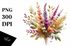 Vibrant Bouquet with Heather | Gold Foil Clipart Product Image 1