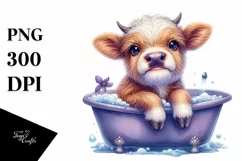 Cute Highland Cow with Violet in Bath Tub | Sublimation | Product Image 1