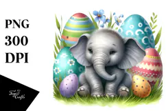Whimsical Watercolor Cute Baby Elephant PNG Product Image 1