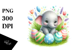Cute Baby Elephant in Grass, PNG Product Image 1
