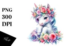 Colorful Baby Unicorn with Flower Garland PNG Product Image 3
