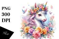 Colorful Baby Unicorn with Flower Garland PNG Product Image 1