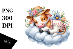 Baby Cow Cute Summer Moon Floral Ornament Clipart Product Image 1