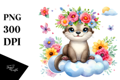 Cartoon-Style Flower Crown Otter PNG Product Image 1