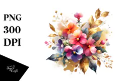 Colorful Bouquet Gold Foil Impatiens | Sublimation | Clipart Product Image 1