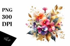 Colorful Bouquet Gold Foil Impatiens | Sublimation | Clipart Product Image 3