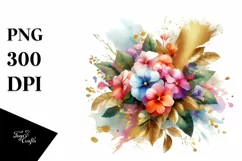 Colorful Bouquet Gold Foil Impatiens | Sublimation | Clipart Product Image 3