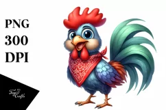 Watercolor Rooster Standing Bandana Sublimation Clipart Product Image 1