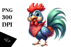 Watercolor Rooster Standing Bandana Sublimation Clipart Product Image 1
