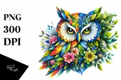 Abstract Vibrant Owl Flowers PNG Product Image 3