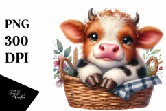 Cute Highland Cow in Basket | Sublimation | Clipart Product Image 1