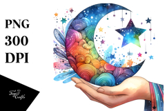 Vibrant Half Moon with Flowers, PNG Product Image 1