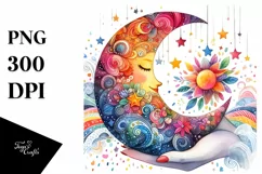 Colorful Half Moon with Sunflowers, PNG Product Image 3