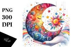 Colorful Half Moon with Sunflowers, PNG Product Image 1