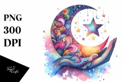 Vibrant Half Moon with Flowers, PNG Product Image 1