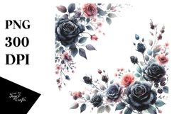 Watercolor Vibrant with Small Black Roses | Clipart Product Image 3
