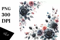 Watercolor Vibrant with Small Black Roses | Clipart Product Image 3