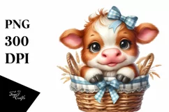 Cute Highland Cow Smiling in Basket | Sublimation | Clipart Product Image 3
