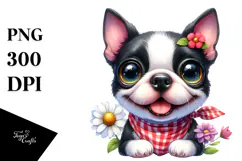 Cute Boston Terrier, Watercolor PNG Product Image 1