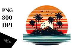 Retro Tropical Island Sunset, PNG Product Image 1